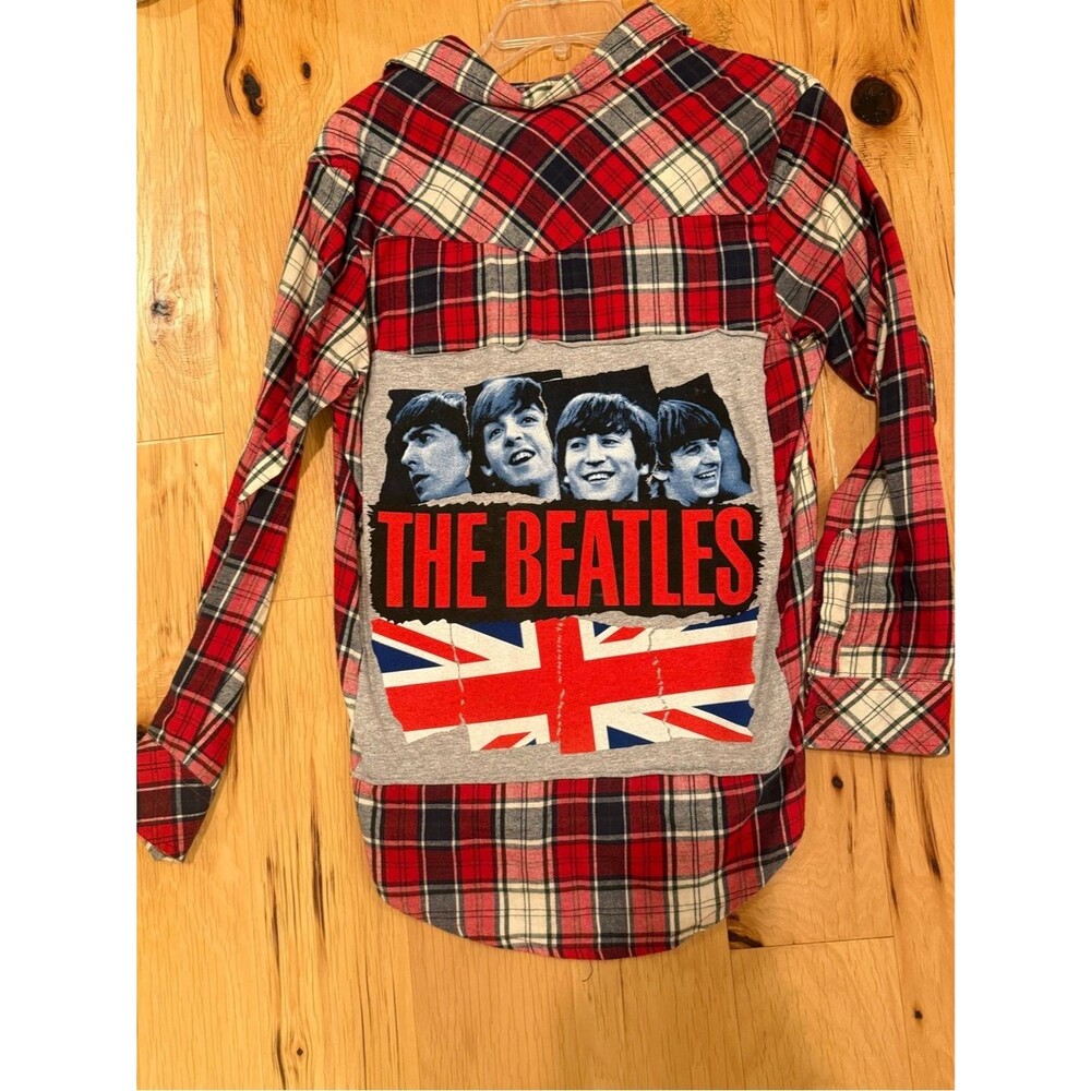 The Beatles Red Plaid Flannel Shirt with Graphic Back